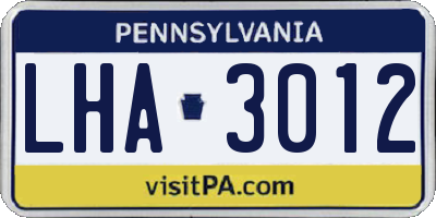 PA license plate LHA3012