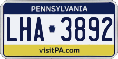 PA license plate LHA3892