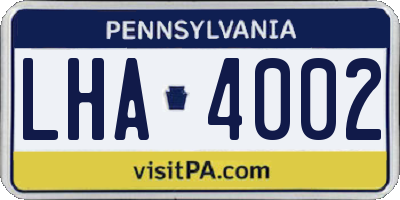 PA license plate LHA4002