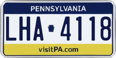 PA license plate LHA4118