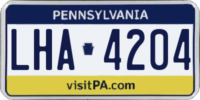 PA license plate LHA4204