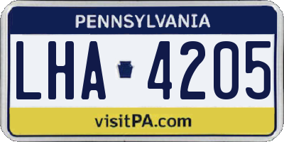 PA license plate LHA4205