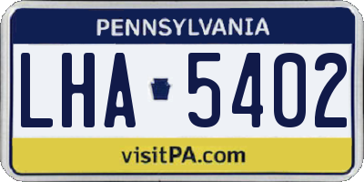 PA license plate LHA5402