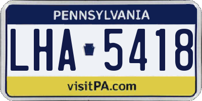 PA license plate LHA5418
