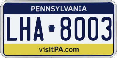 PA license plate LHA8003