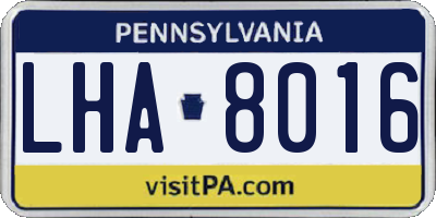 PA license plate LHA8016