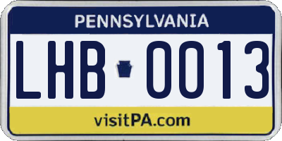 PA license plate LHB0013