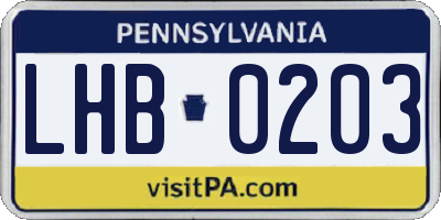 PA license plate LHB0203