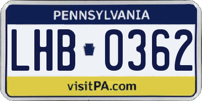 PA license plate LHB0362