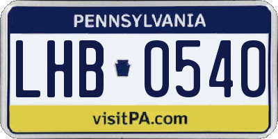 PA license plate LHB0540