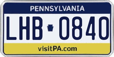 PA license plate LHB0840