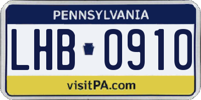 PA license plate LHB0910