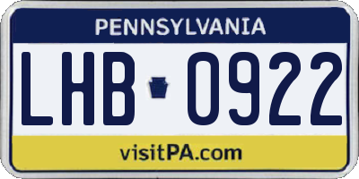 PA license plate LHB0922