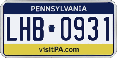 PA license plate LHB0931
