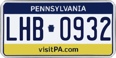 PA license plate LHB0932