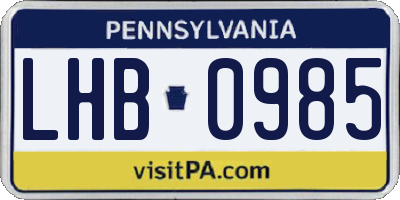PA license plate LHB0985