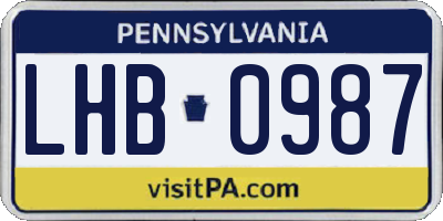 PA license plate LHB0987