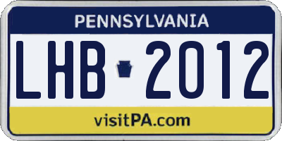 PA license plate LHB2012
