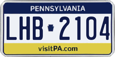 PA license plate LHB2104
