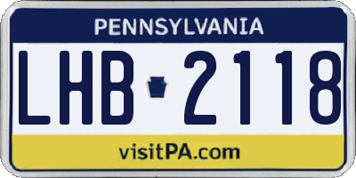 PA license plate LHB2118