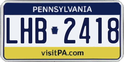PA license plate LHB2418