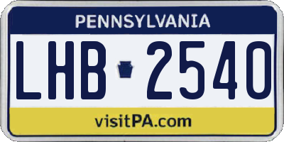 PA license plate LHB2540