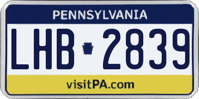 PA license plate LHB2839