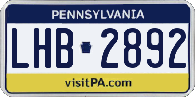 PA license plate LHB2892