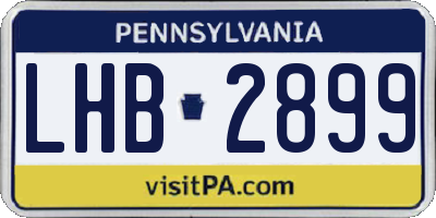 PA license plate LHB2899