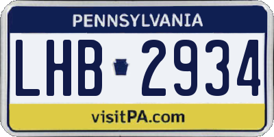 PA license plate LHB2934