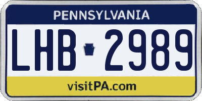 PA license plate LHB2989