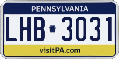 PA license plate LHB3031