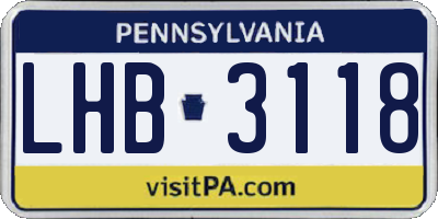 PA license plate LHB3118