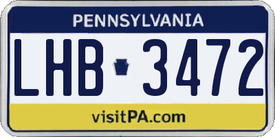 PA license plate LHB3472