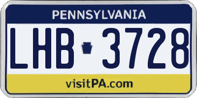PA license plate LHB3728