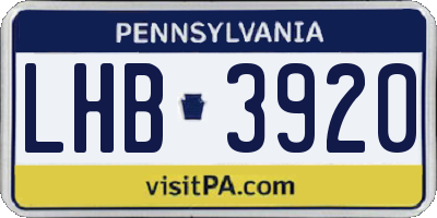 PA license plate LHB3920
