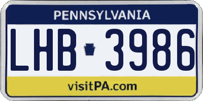 PA license plate LHB3986