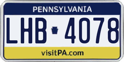 PA license plate LHB4078