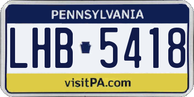 PA license plate LHB5418