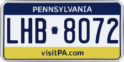 PA license plate LHB8072