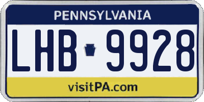 PA license plate LHB9928