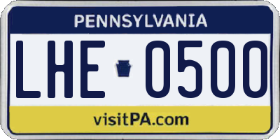 PA license plate LHE0500