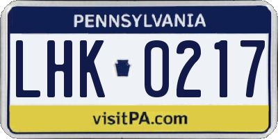 PA license plate LHK0217