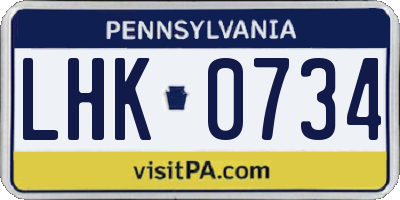 PA license plate LHK0734