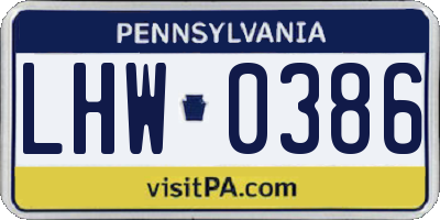 PA license plate LHW0386