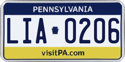 PA license plate LIA0206