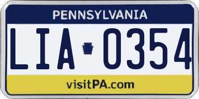 PA license plate LIA0354
