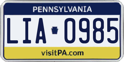 PA license plate LIA0985