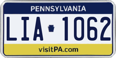 PA license plate LIA1062