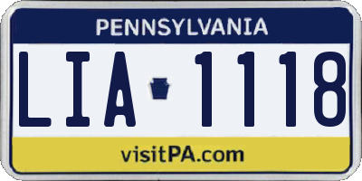 PA license plate LIA1118